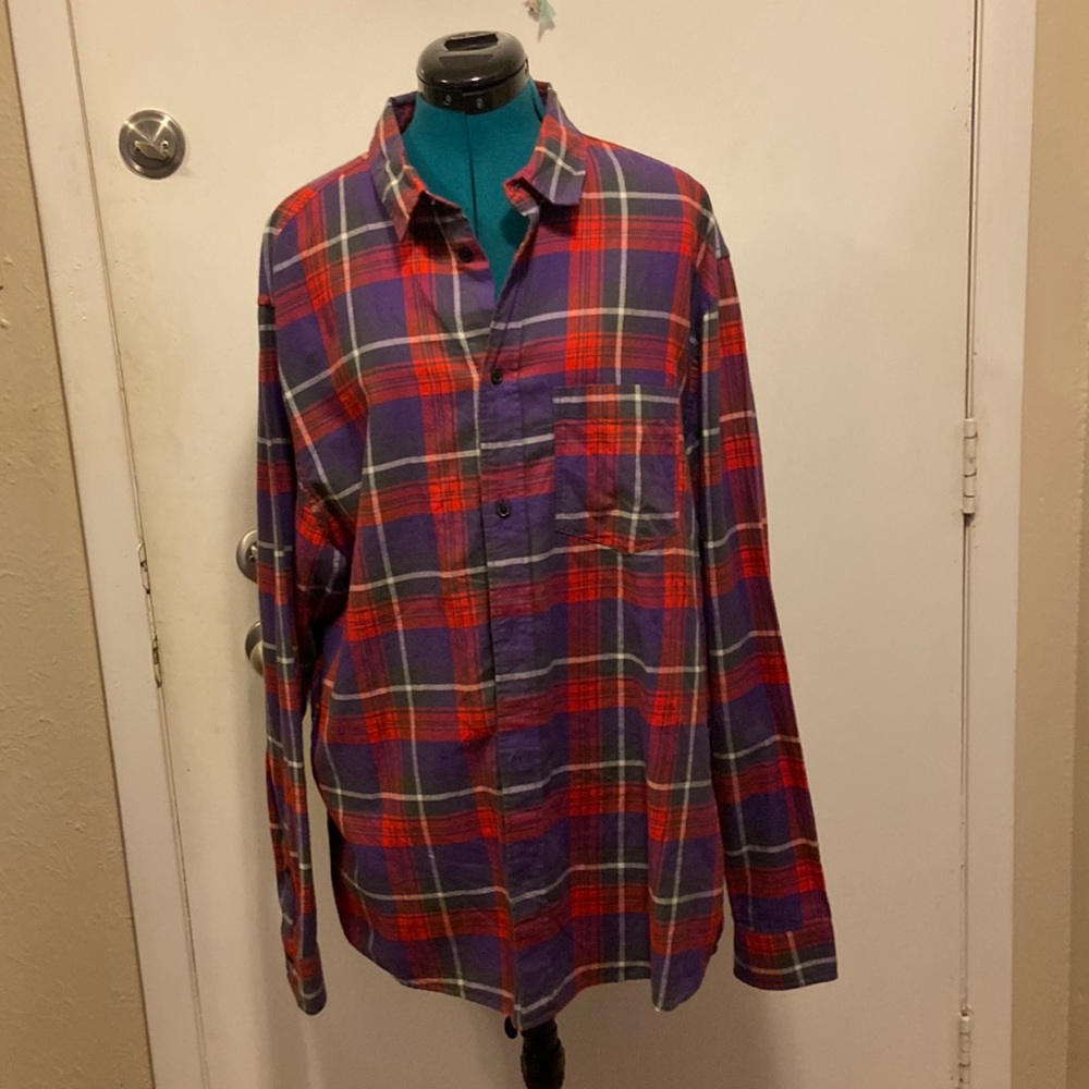 Mens H&M Purple & Red Plaid long sleeve Shirt Brushed Cotton XL